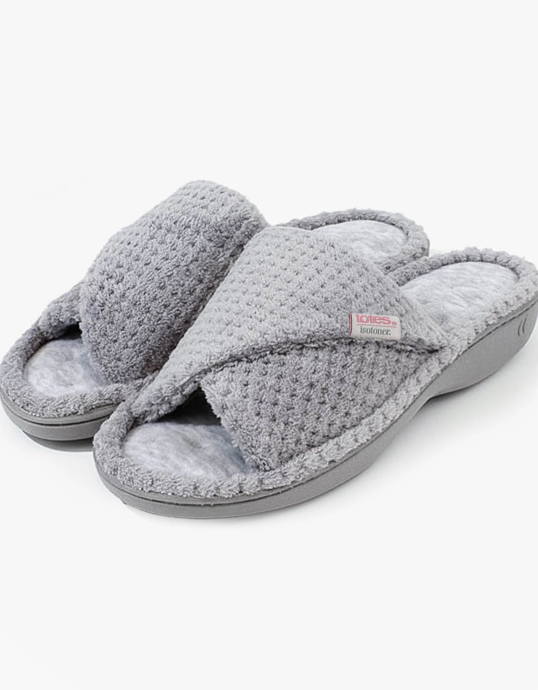 Isotoner POPCORN TURNOVER OPEN TOE Womens Mule Slippers Pale Grey