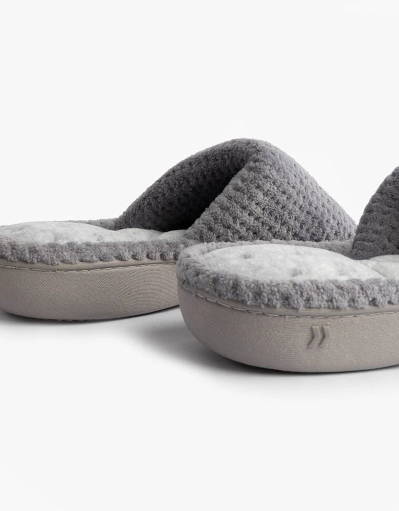 Isotoner POPCORN TURNOVER OPEN TOE Womens Mule Slippers Pale Grey