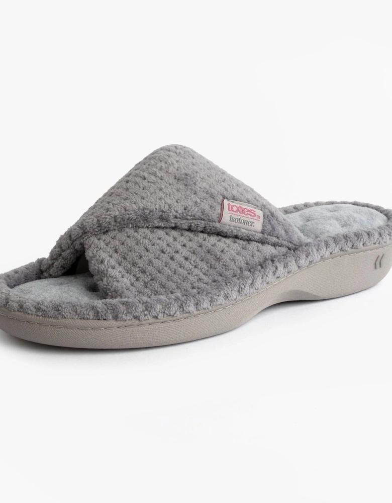 Isotoner POPCORN TURNOVER OPEN TOE Womens Mule Slippers Pale Grey