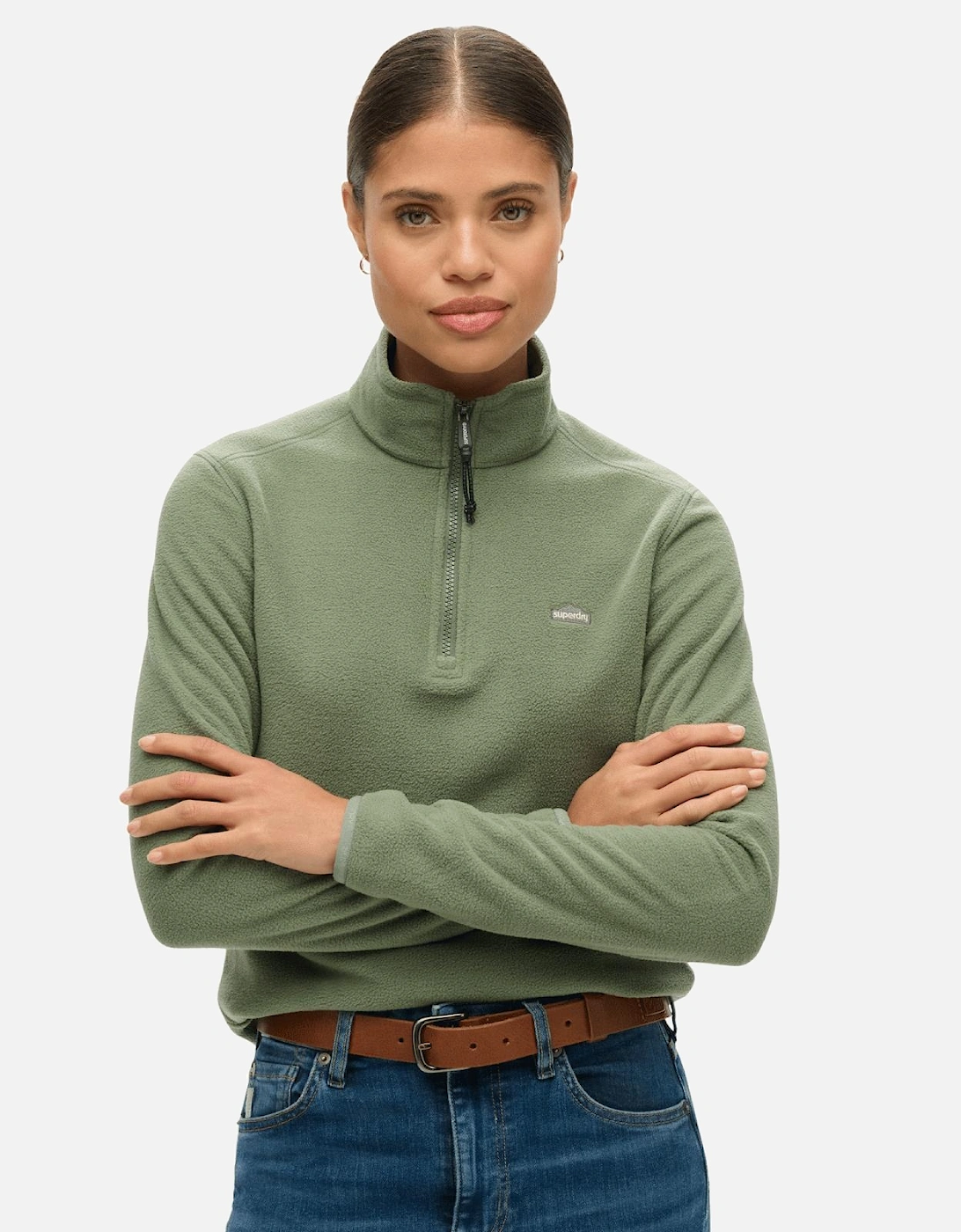 Women's Superdry Womens Polar Fleece Half Zip Fleece - Tan - Size: 14