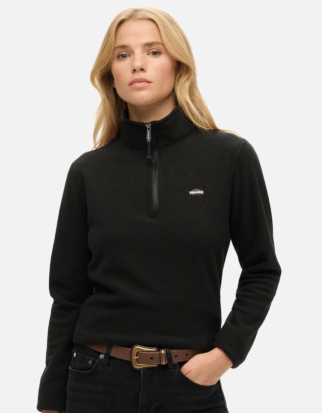 Women's Superdry Womens Polar Fleece Half Zip Fleece - Black - Size: 8