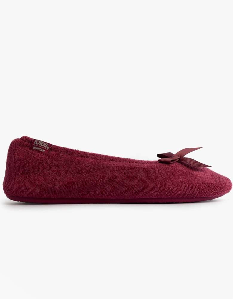 Isotoner STRETCH TERRY BOW Womens Ballerina Slippers Burgundy