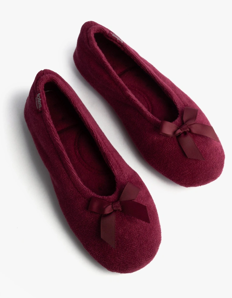 Isotoner STRETCH TERRY BOW Womens Ballerina Slippers Burgundy