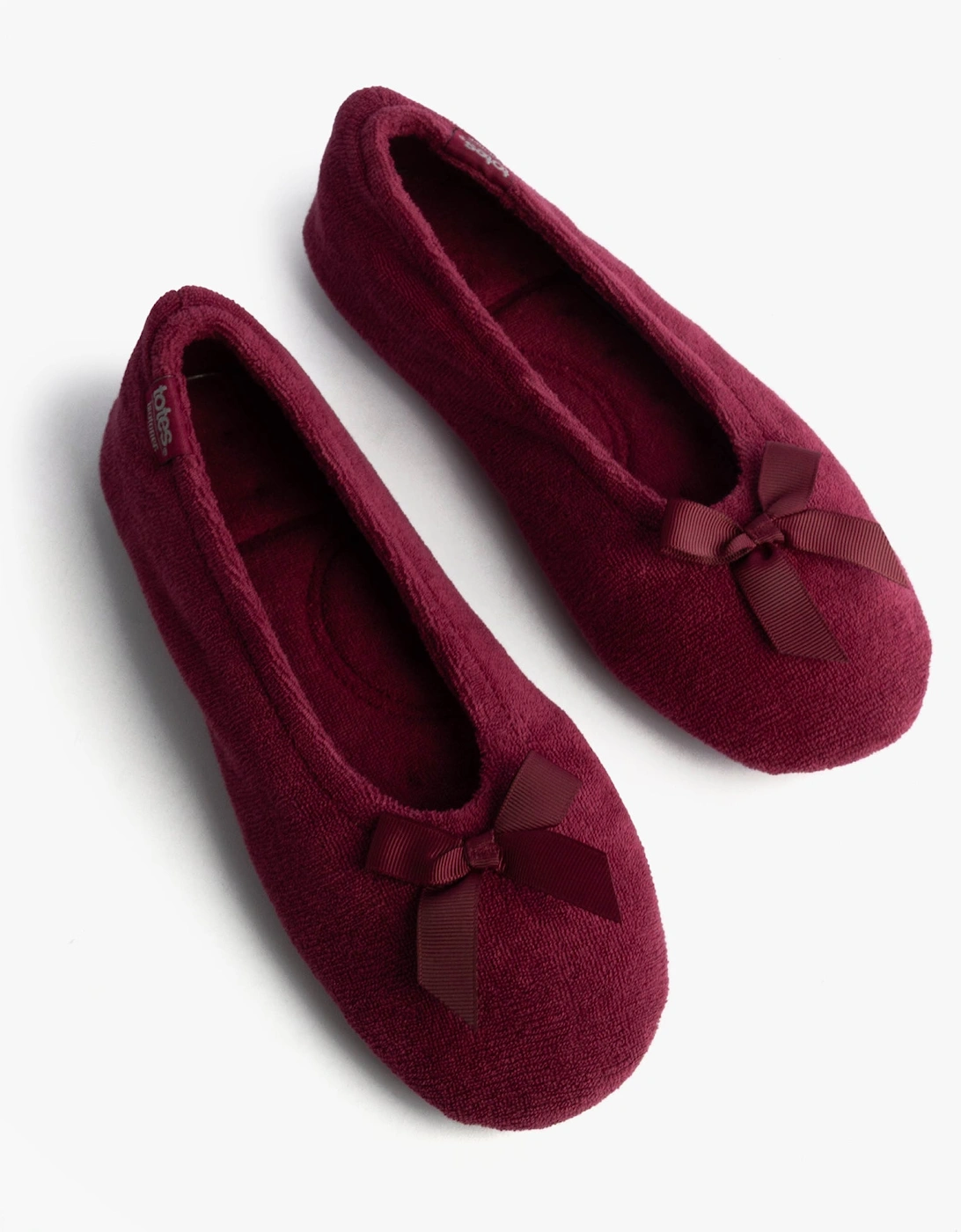 Isotoner STRETCH TERRY BOW Womens Ballerina Slippers Burgundy