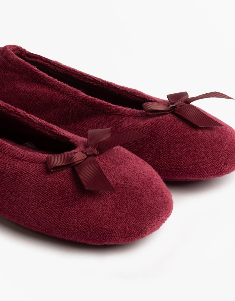 Isotoner STRETCH TERRY BOW Womens Ballerina Slippers Burgundy
