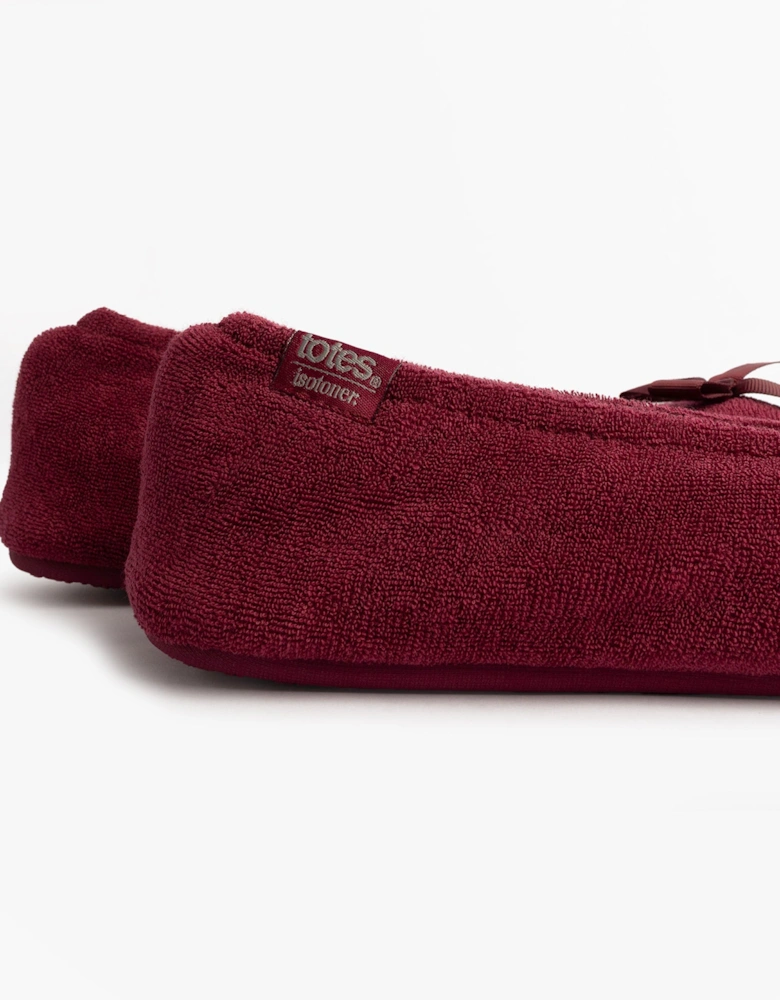 Isotoner STRETCH TERRY BOW Womens Ballerina Slippers Burgundy