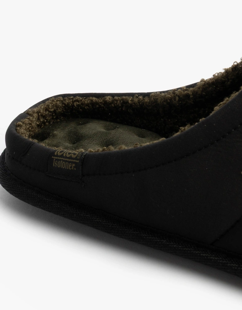 Isotoner SPORT QUILTED MULE WITH COSY LINING Mens Mule Slippers Black