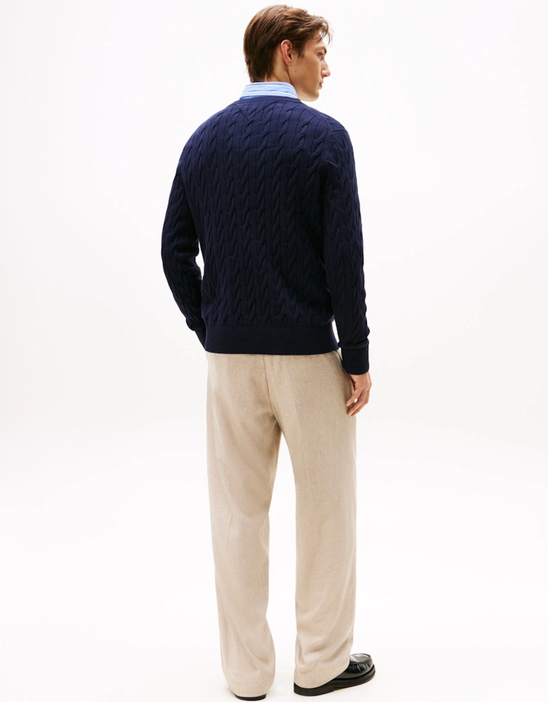 Classic Cable Mens Crew Jumper - Desert Sky