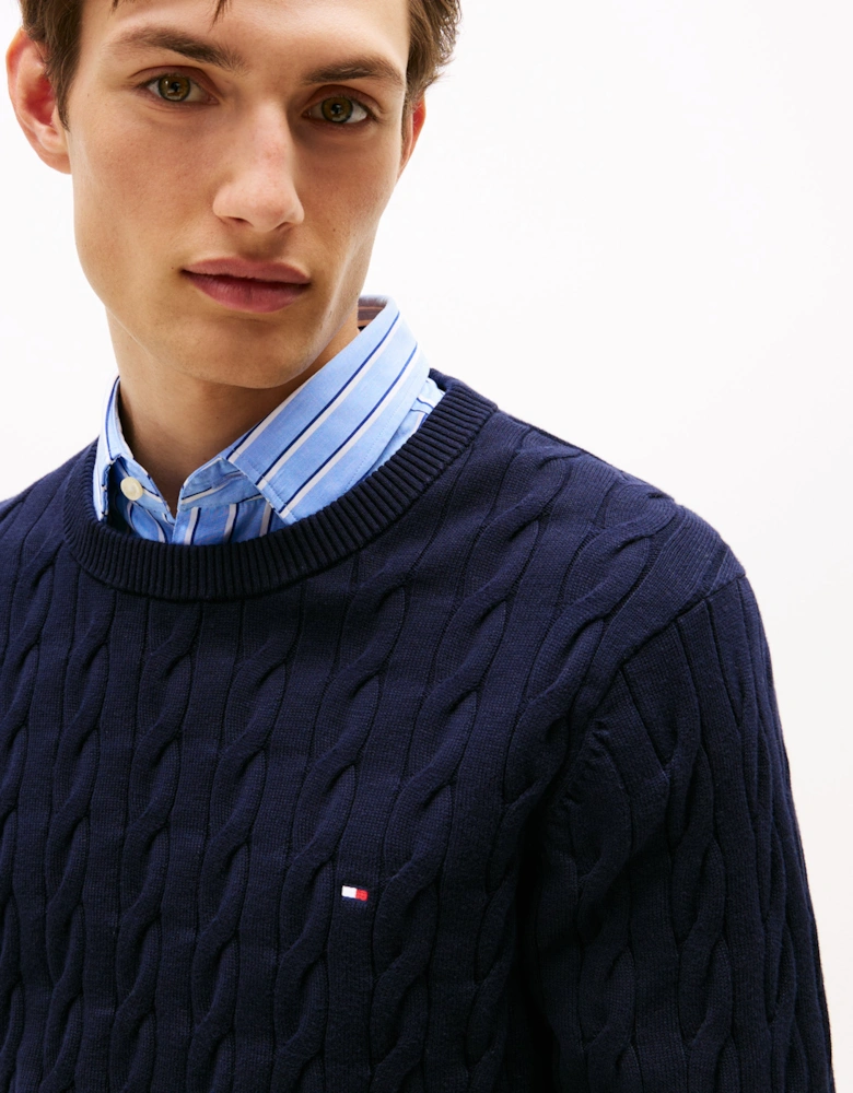 Classic Cable Mens Crew Jumper - Desert Sky