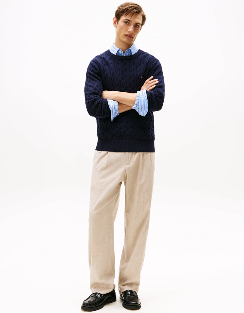 Classic Cable Mens Crew Jumper - Desert Sky