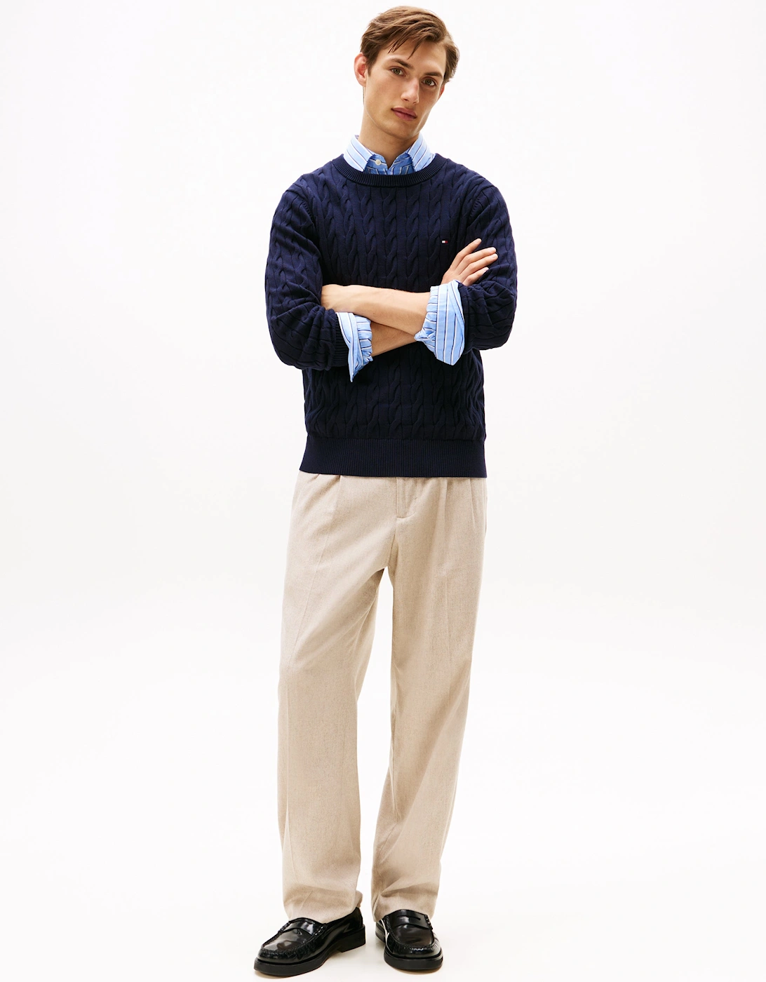 Classic Cable Mens Crew Jumper - Desert Sky