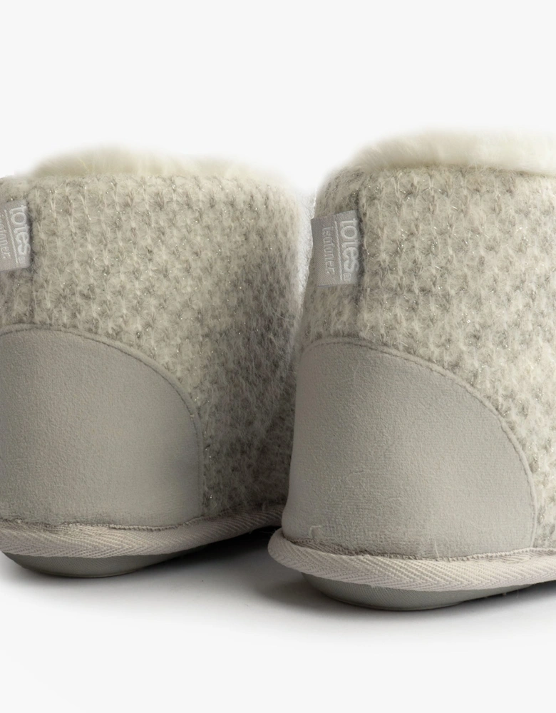 Isotoner SPARKLE KNIT Womens Boot Slippers Light Grey