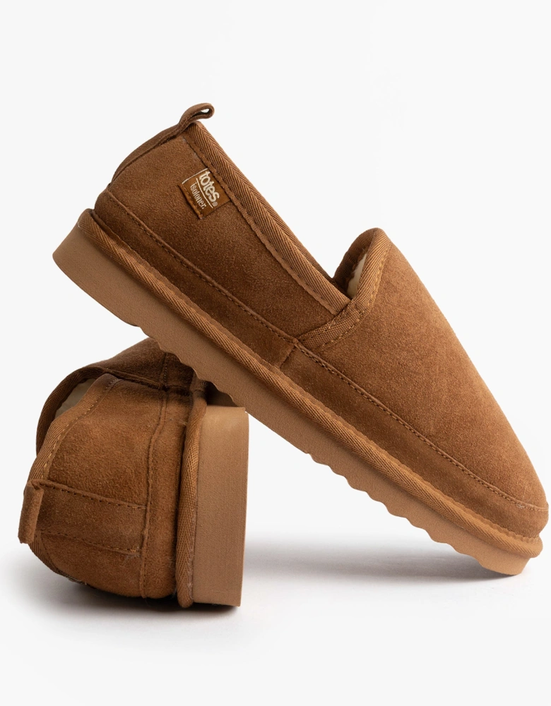 Isotoner REAL SUEDE FULL BACK Mens Full Back Slippers Tan