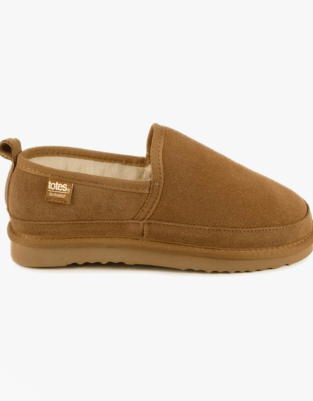 Men's Totes Isotoner REAL SUEDE FULL BACK Mens Full Back Slippers Tan - Brown - Size: 8