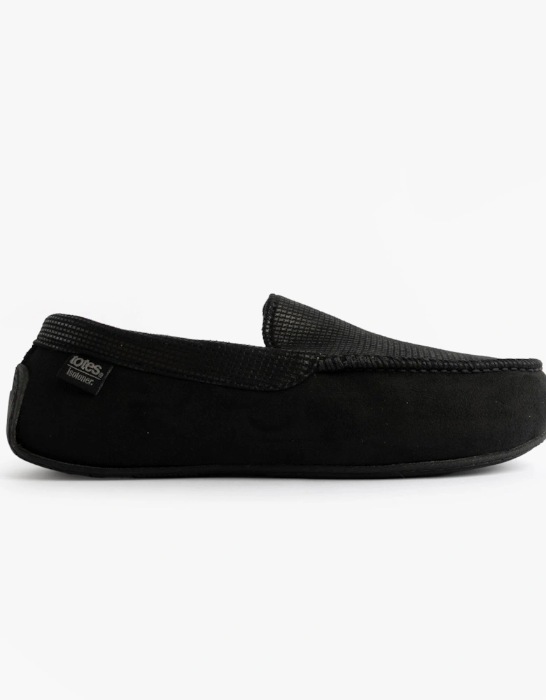 Isotoner SQUARE PATTERNED SMART MOCCASIN Mens Moccasin Slippers Black