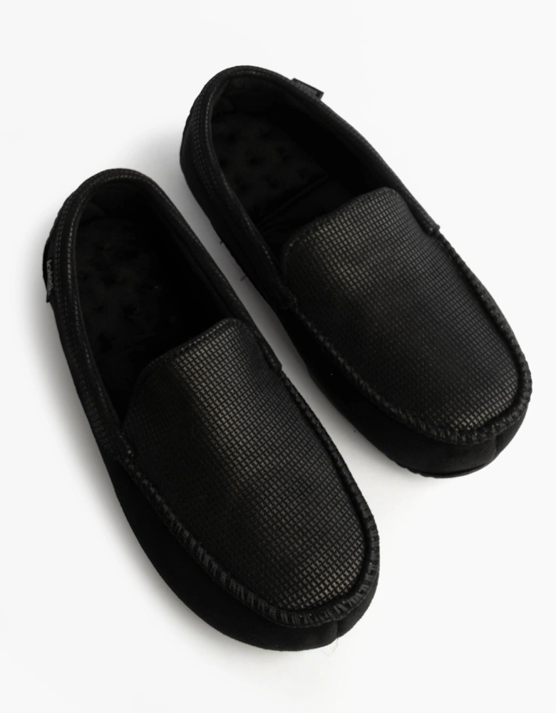 Isotoner SQUARE PATTERNED SMART MOCCASIN Mens Moccasin Slippers Black