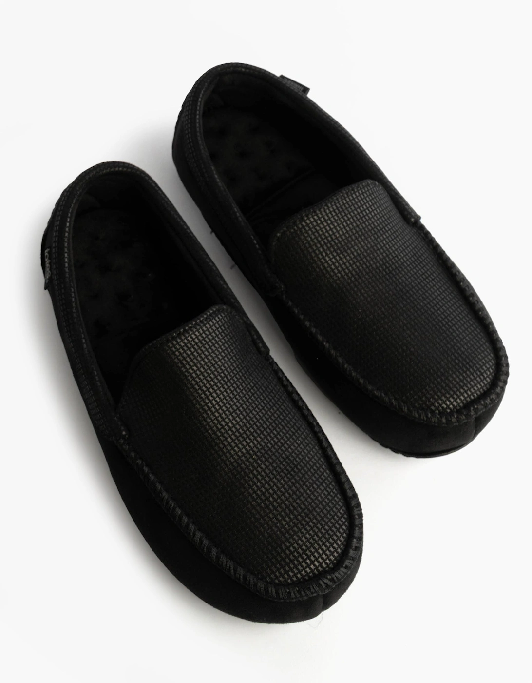 Isotoner SQUARE PATTERNED SMART MOCCASIN Mens Moccasin Slippers Black