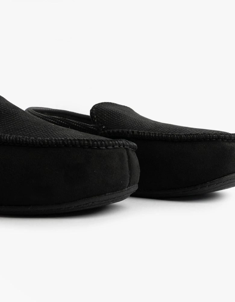 Isotoner SQUARE PATTERNED SMART MOCCASIN Mens Moccasin Slippers Black