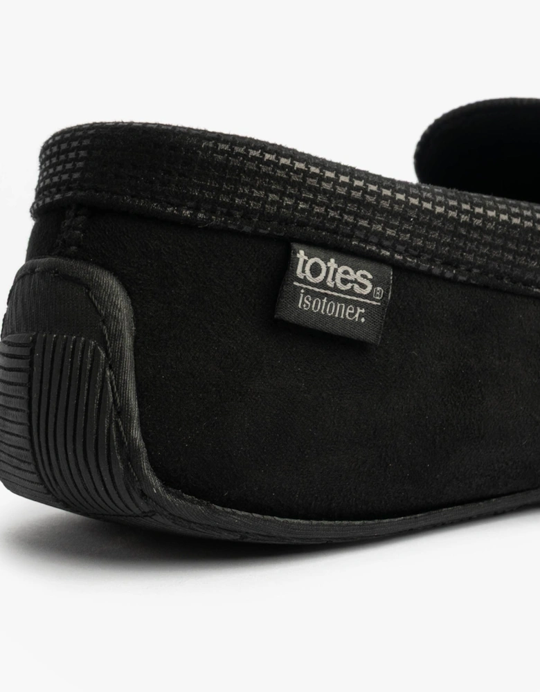 Isotoner SQUARE PATTERNED SMART MOCCASIN Mens Moccasin Slippers Black