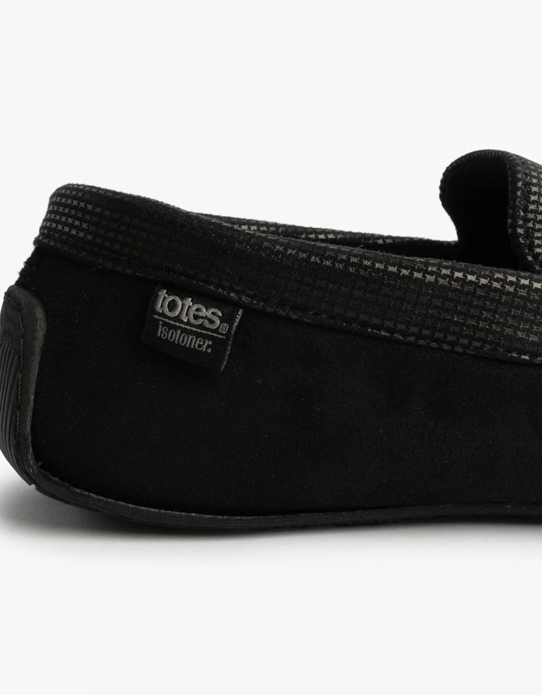 Isotoner SQUARE PATTERNED SMART MOCCASIN Mens Moccasin Slippers Black