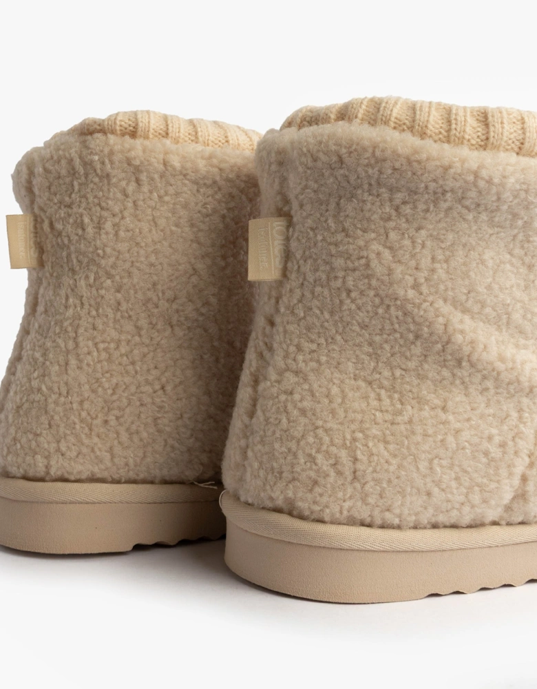 Isotoner BORG BOOT WITH CUFF DETAIL Womens Boot Slippers Cream