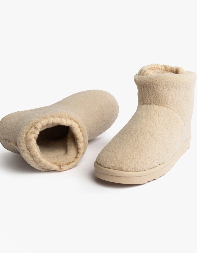 Isotoner BORG BOOT WITH CUFF DETAIL Womens Boot Slippers Cream