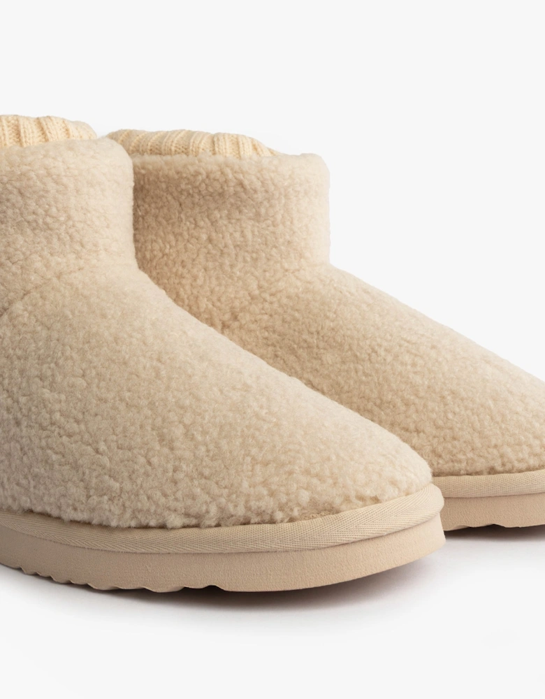 Isotoner BORG BOOT WITH CUFF DETAIL Womens Boot Slippers Cream