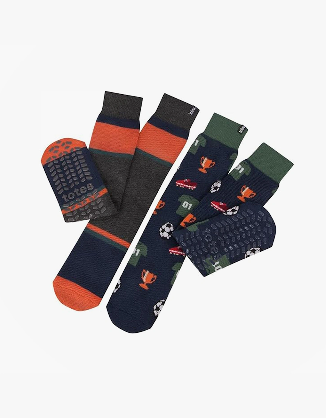Totes Men's Multi Toasties 3324 Original Slipper Socks Slipper Socks Football / Stripe - Size: 2.5/3/3.5/4/12.5/12/11.5/10.5/11/10/15.5/15/14.5