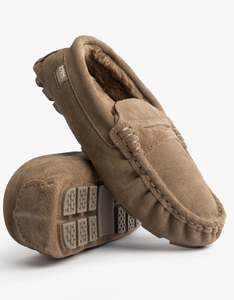 Isotoner SUEDE CLASSIC Moccasin Slippers Mens Sand