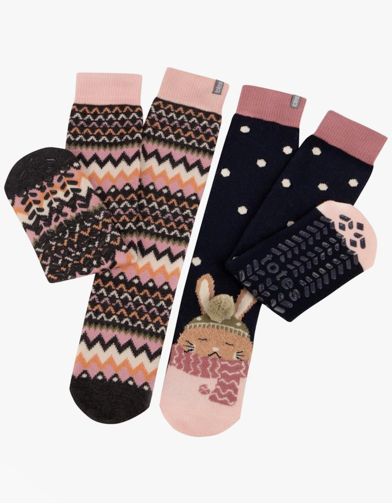 Toasties ORIGINAL SLIPPER SOCKS (TWIN PACK) Womens Rabbit / Fairisle