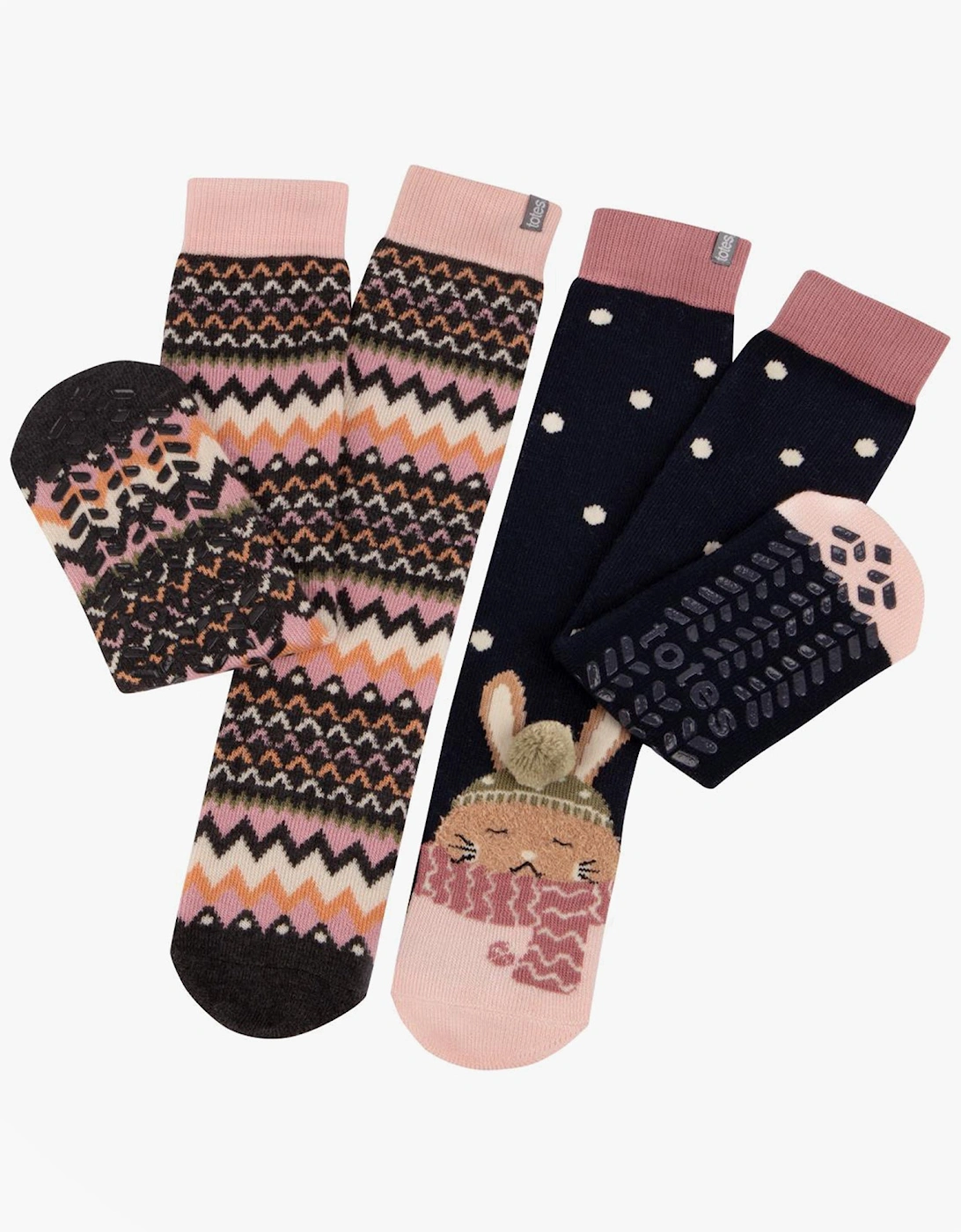 Toasties ORIGINAL SLIPPER SOCKS (TWIN PACK) Womens Rabbit / Fairisle, 7 of 6