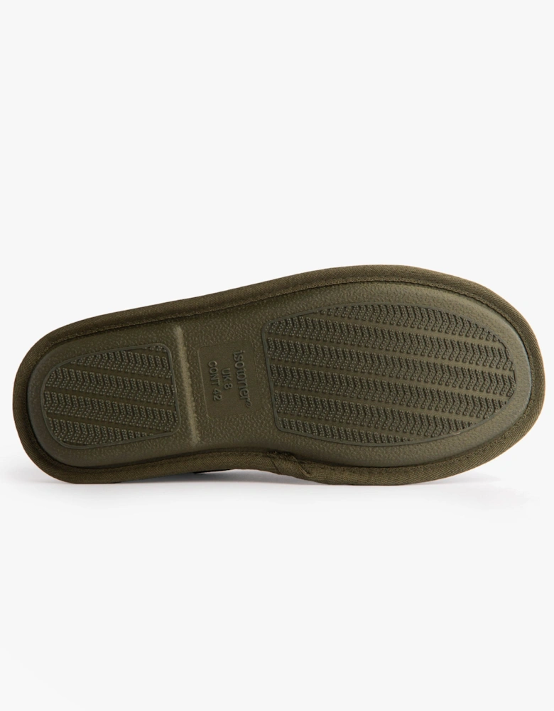 Isotoner SPORT QUILTED MULE WITH COSY LINING Mens Mule Slippers Khaki