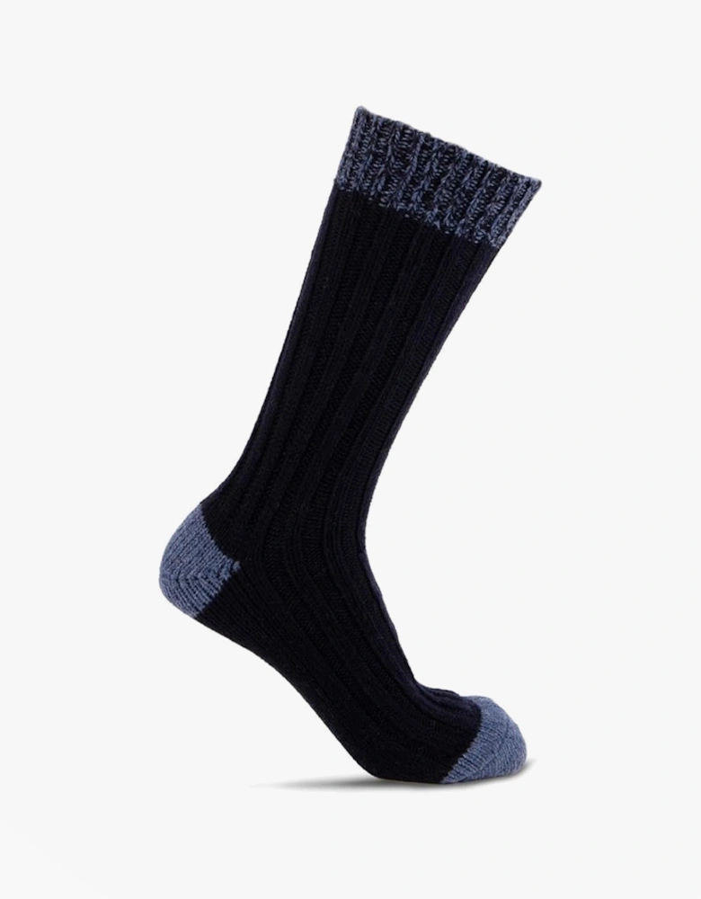 CHUNKY TWIST WOOL BLEND BOOT SOCKS (TWIN PACK) Mens Navy / Grey