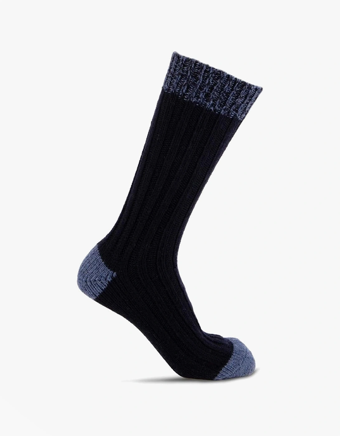 CHUNKY TWIST WOOL BLEND BOOT SOCKS (TWIN PACK) Mens Navy / Grey