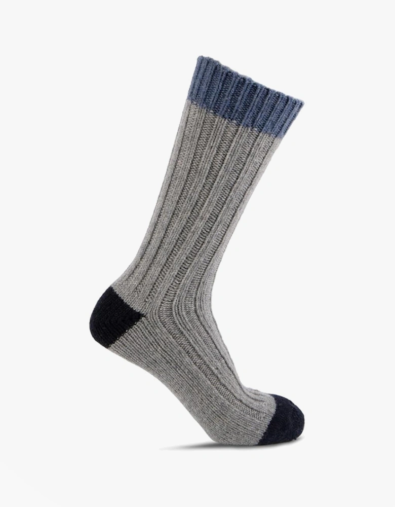 CHUNKY TWIST WOOL BLEND BOOT SOCKS (TWIN PACK) Mens Navy / Grey
