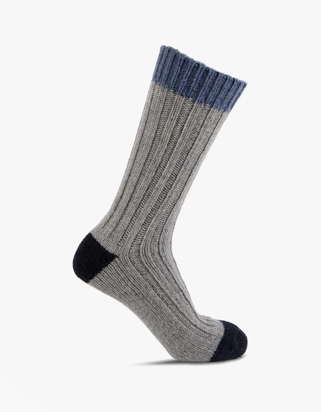 CHUNKY TWIST WOOL BLEND BOOT SOCKS (TWIN PACK) Mens Navy / Grey