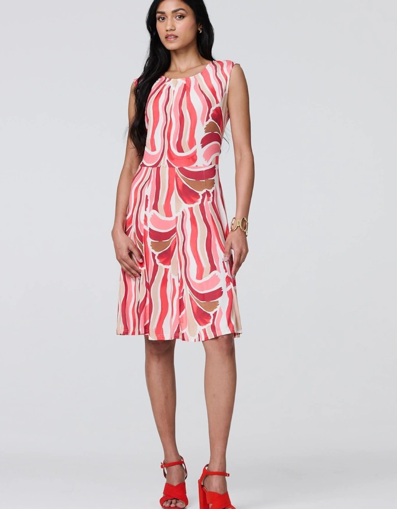 Brushstroke Print Sleeveless Knee Length Dress