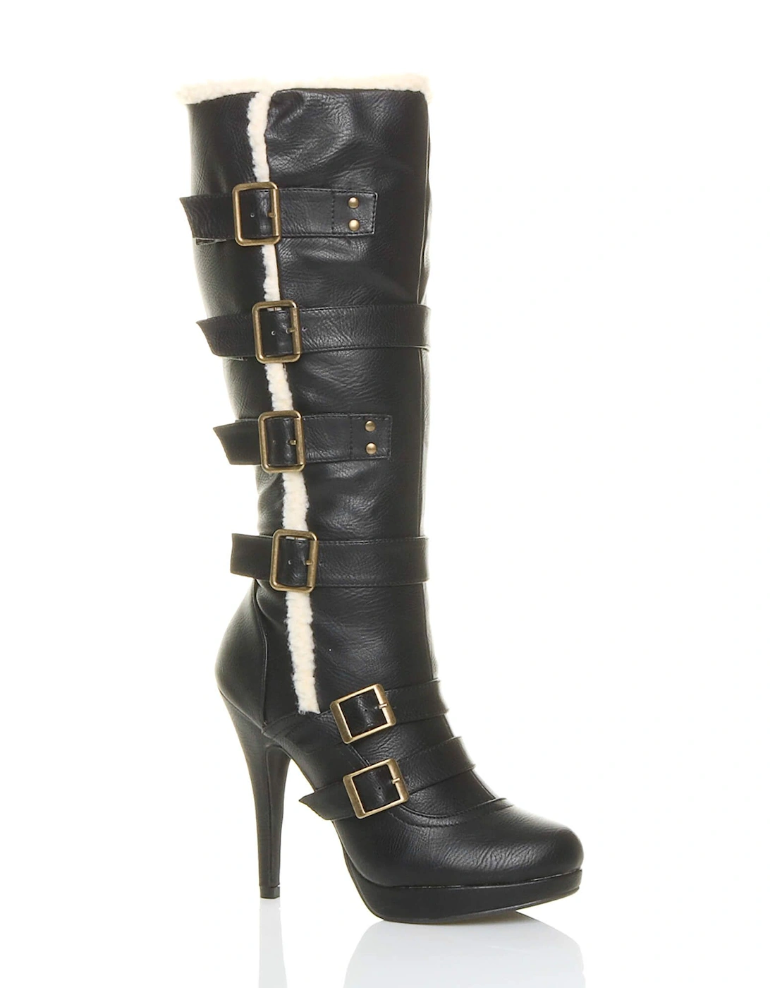 High Slim Heel Aviator Shearling Trim  Calf Boots, 2 of 1
