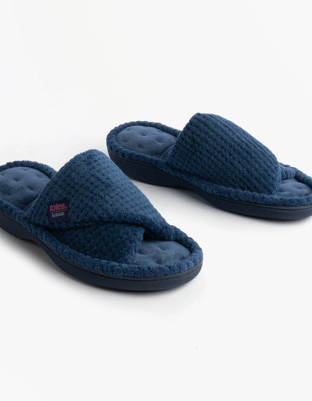 Isotoner POPCORN TURNOVER OPEN TOE Womens Mule Slippers Navy