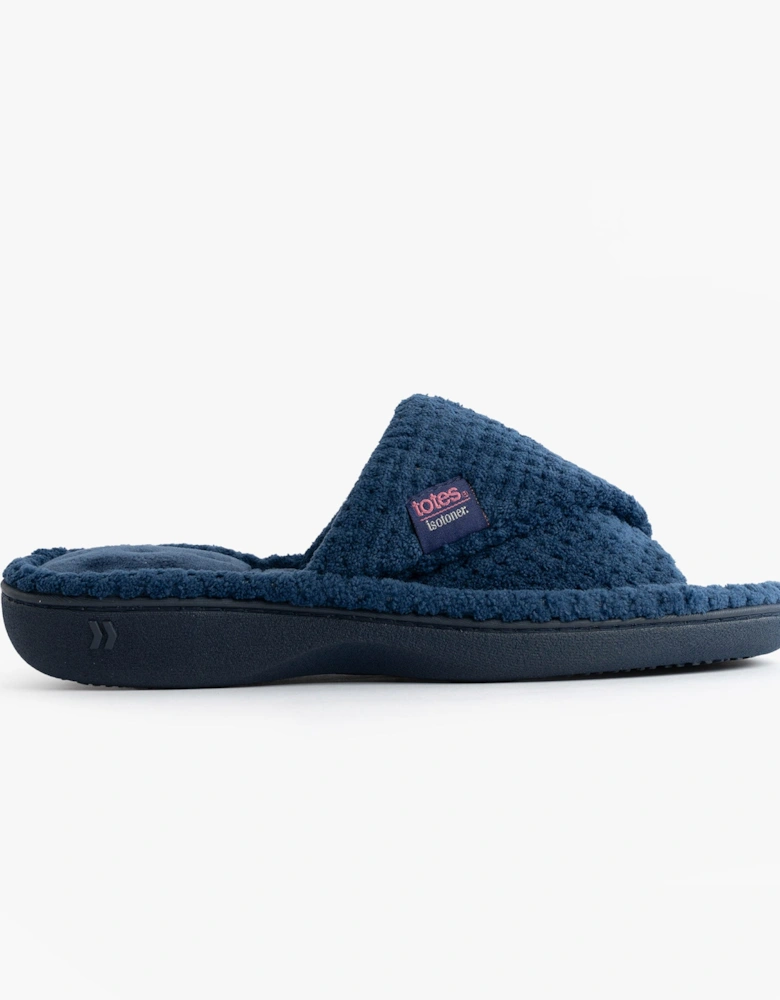 Isotoner POPCORN TURNOVER OPEN TOE Womens Mule Slippers Navy
