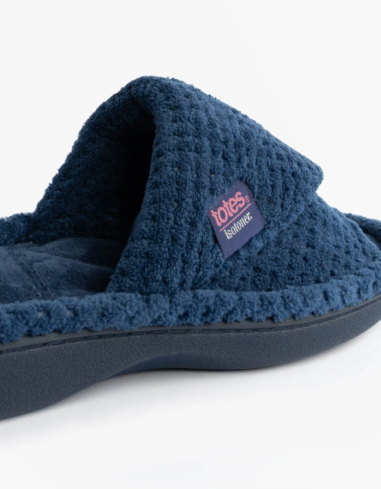 Isotoner POPCORN TURNOVER OPEN TOE Womens Mule Slippers Navy