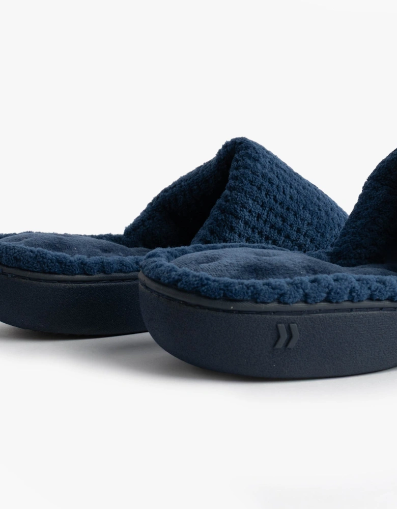 Isotoner POPCORN TURNOVER OPEN TOE Womens Mule Slippers Navy