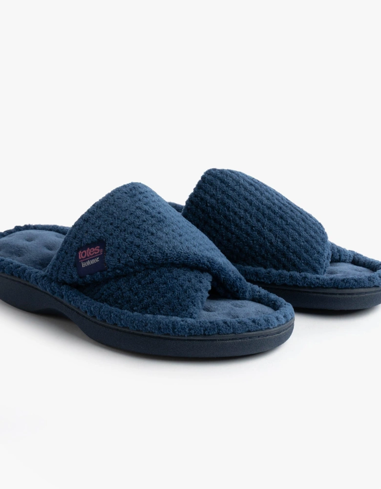 Isotoner POPCORN TURNOVER OPEN TOE Womens Mule Slippers Navy
