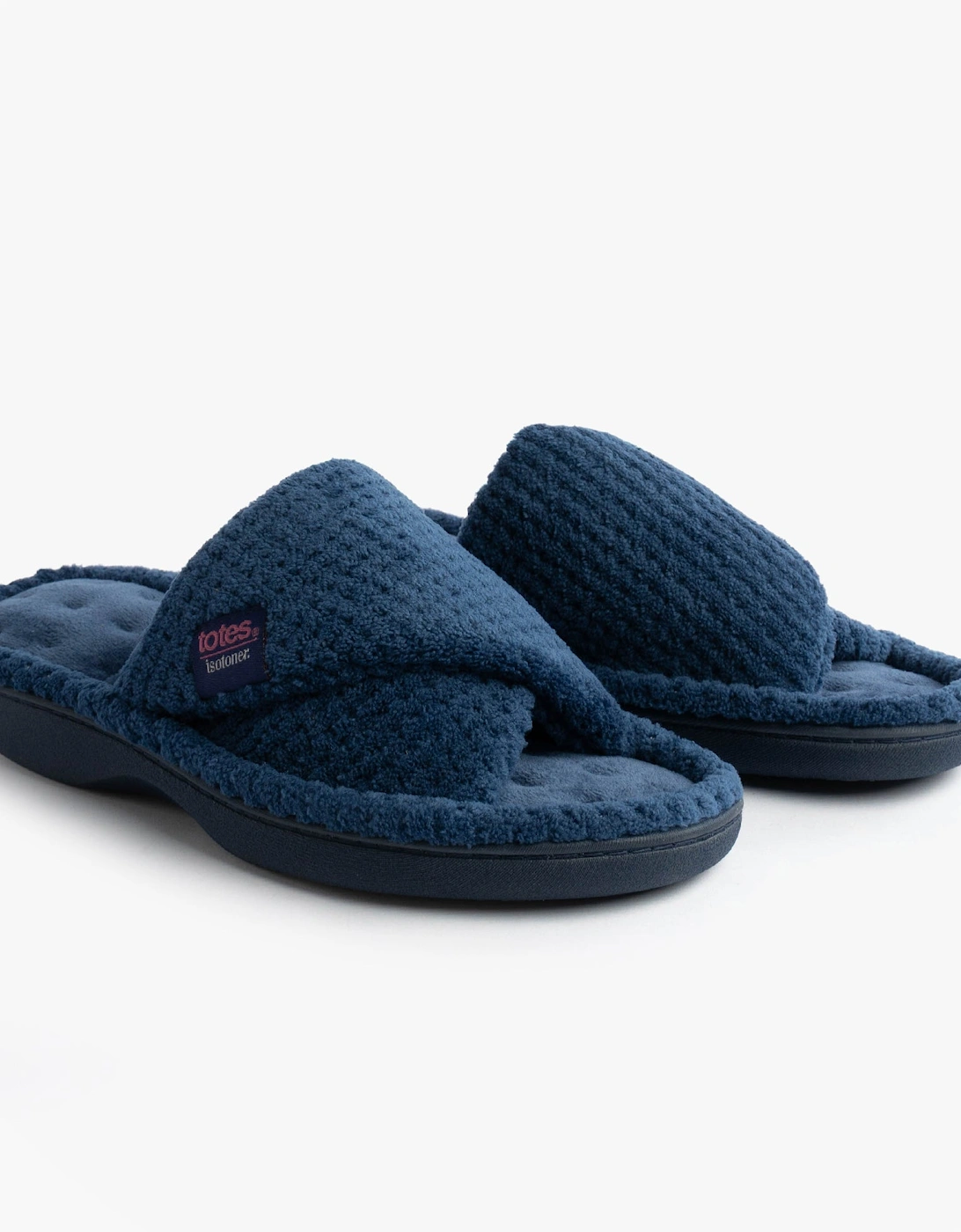 Isotoner POPCORN TURNOVER OPEN TOE Womens Mule Slippers Navy