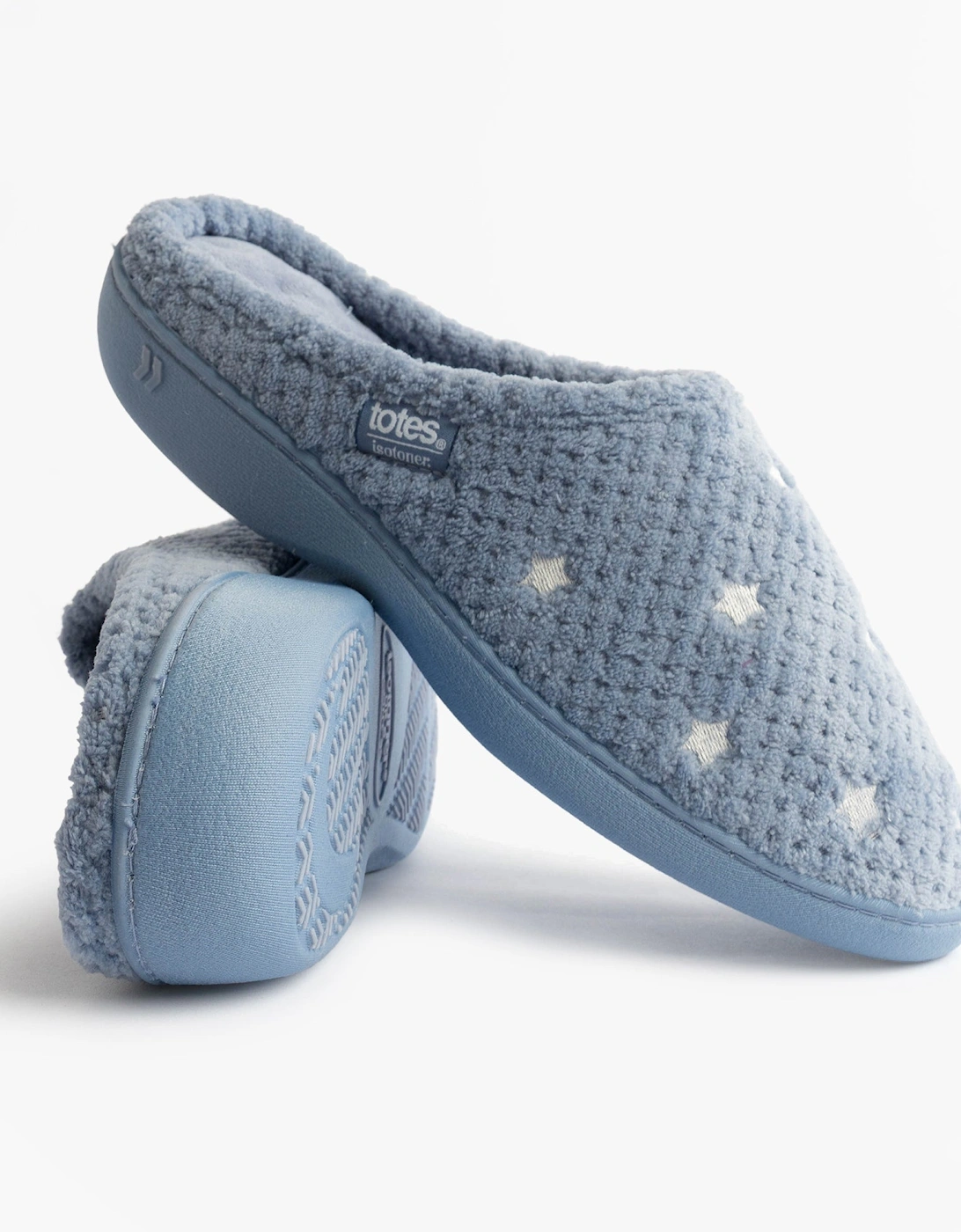 Isotoner POPCORN TERRY Womens Mule Slippers Iris Blue Star