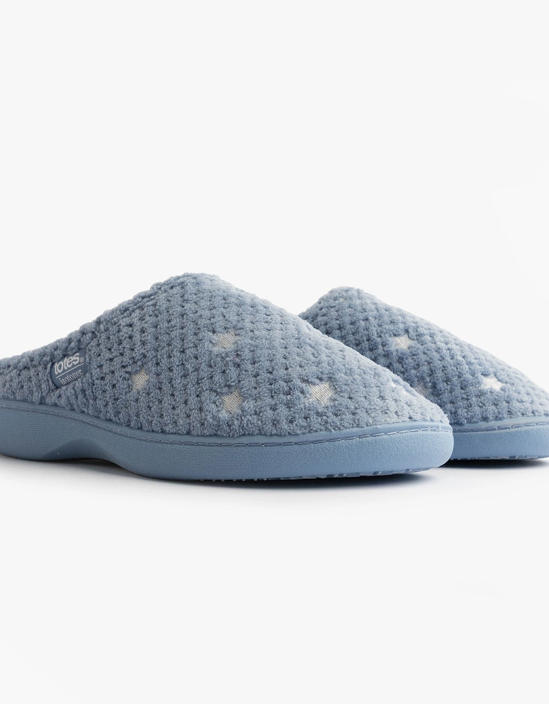 Isotoner POPCORN TERRY Womens Mule Slippers Iris Blue Star