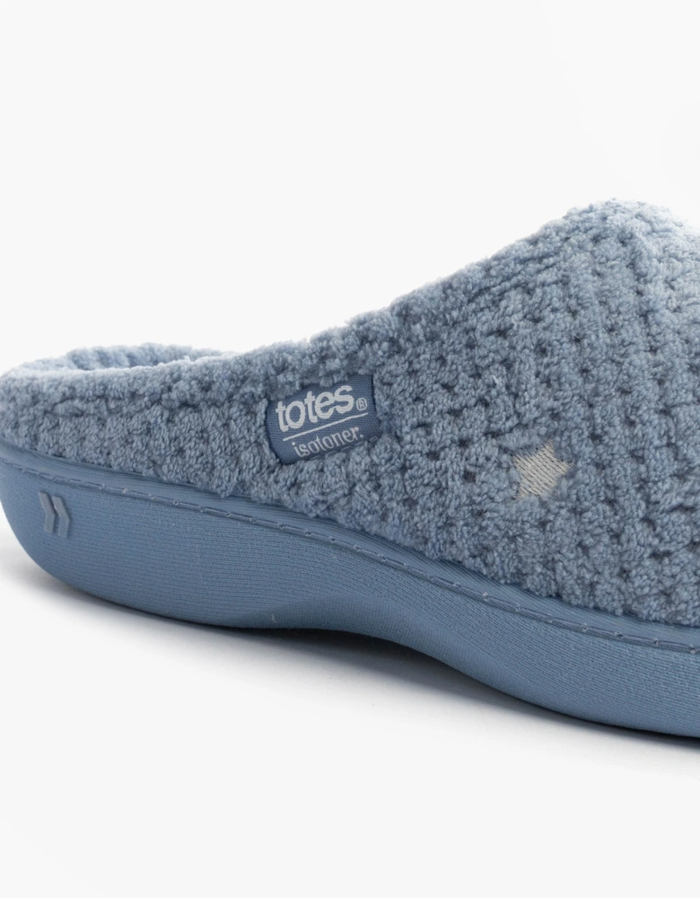 Isotoner POPCORN TERRY Womens Mule Slippers Iris Blue Star