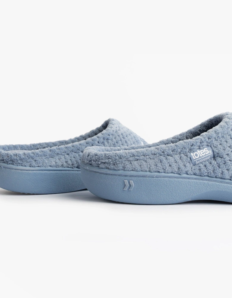 Isotoner POPCORN TERRY Womens Mule Slippers Iris Blue Star