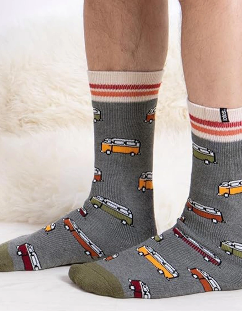 Toasties ORIGINAL SLIPPER SOCKS (TWIN PACK) Mens Socks Campervan / Stripe