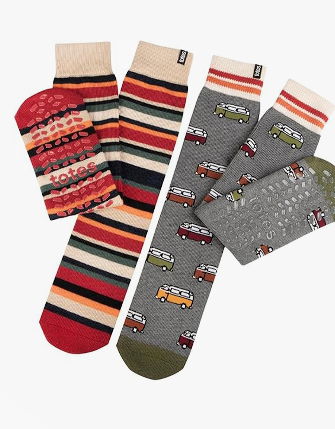 Toasties ORIGINAL SLIPPER SOCKS (TWIN PACK) Mens Socks Campervan / Stripe, 7 of 6